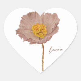 Minimalistische elegante mokka bloemenpoppy hart hart sticker