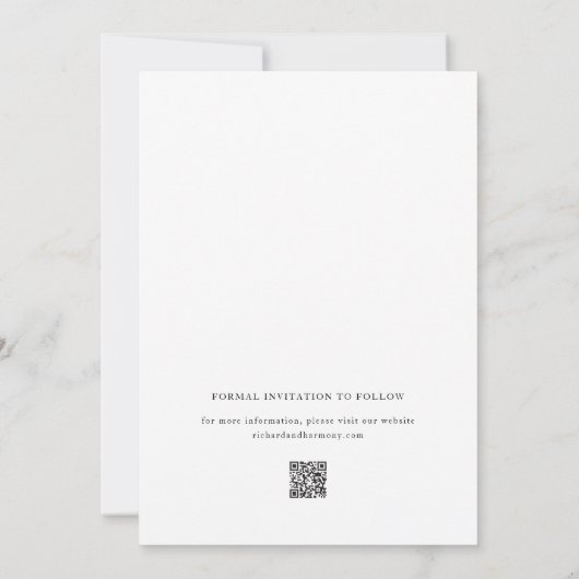 Minimalistische Elegante Monogram Bladkrans Bruilo Save The Date (Achterkant)
