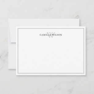Minimalistische Elegante Monogram Grijs Witte Maat Notitiekaartje