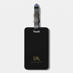Minimalistische Elegante Monogram Zwar Goud Stijlv Bagagelabel