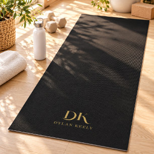 Minimalistische Elegante Monogram Zwar Goud Stijlv Yogamat