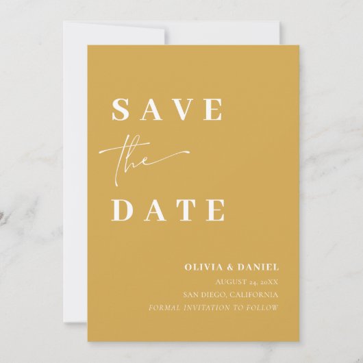 Minimalistische Elegante Mosterdfoto Bewaar de Dat Kaart (Voorkant)