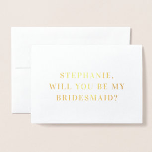 Minimalistische elegante naam Bridesmaid-Kaart Folie Kaarten