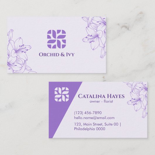 Minimalistische Elegante Orchidee Ivy Bloemen Zach Visitekaartje (Voorkant / Achterkant)