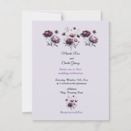 Minimalistische elegante Paarse pioen huwelijksuit Kaart