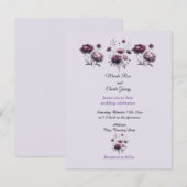 Minimalistische elegante Paarse pioen huwelijksuit Kaart (Voorkant / Achterkant)