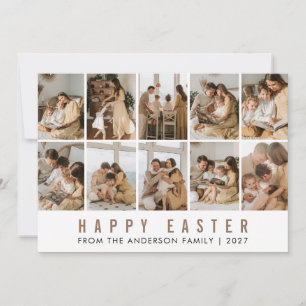 Minimalistische Elegante Paasfamilie met 10 foto's Feestdagenkaart