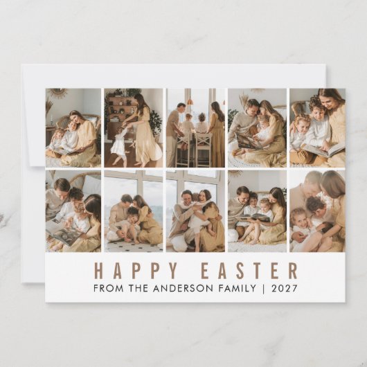 Minimalistische Elegante Paasfamilie met 10 foto's Feestdagenkaart (Voorkant)