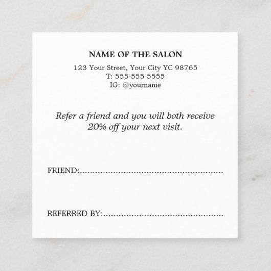 Minimalistische elegante pastelsalon aanbevelingskaartje (Achterkant)