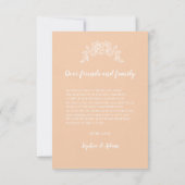 Minimalistische elegante perzik bruiloft dank u ka bedankkaart (Achterkant)