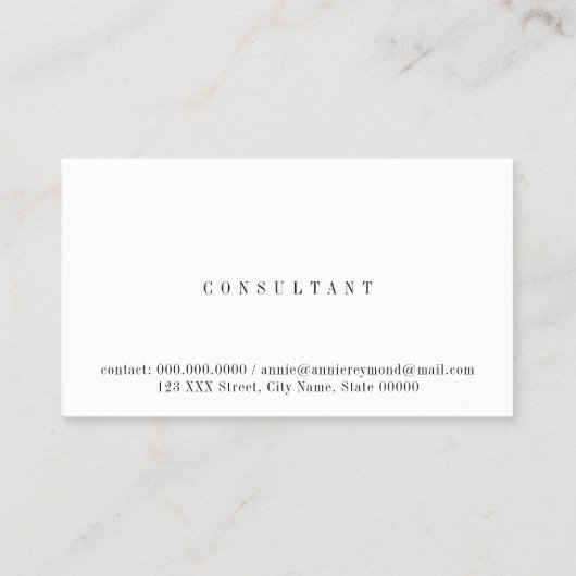 Minimalistische elegante professionele basic wit visitekaartje (Achterkant)