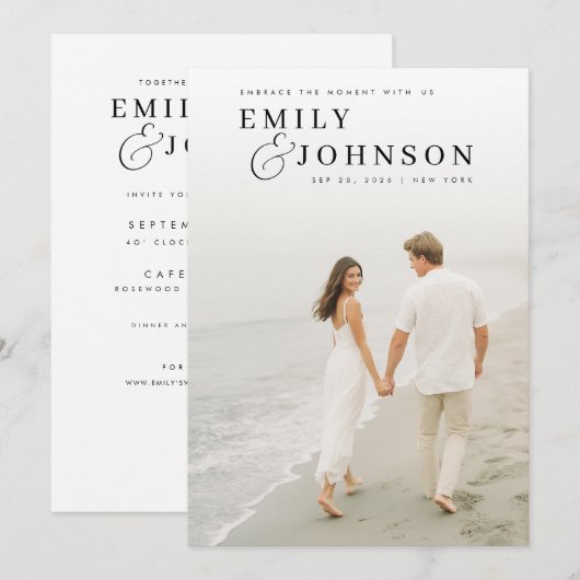 Minimalistische Elegante QR Code Fotobruiloft Kaart (Voorkant / Achterkant)