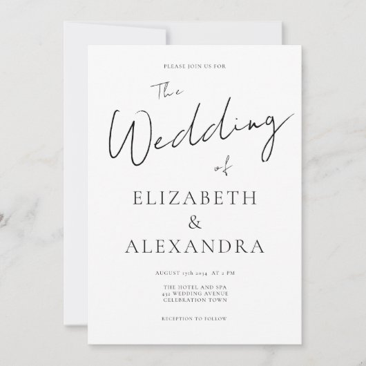 Minimalistische Elegante QR-code Script Bruiloft Kaart (Voorkant)