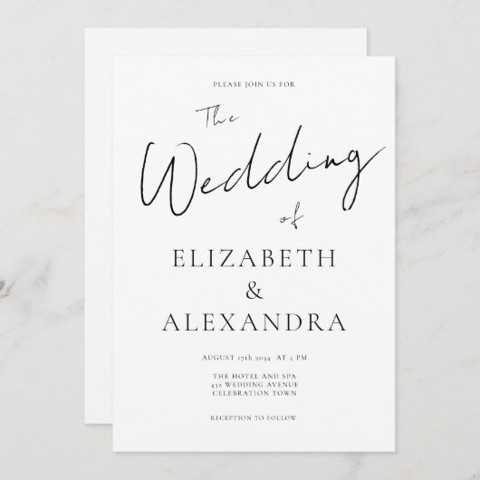 Minimalistische Elegante QR-code Script Bruiloft Kaart (Voorkant / Achterkant)