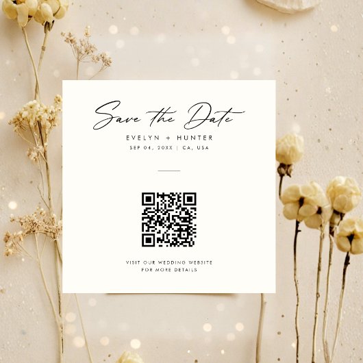 Minimalistische Elegante QR Code Trouwwebsite Vier Save The Date