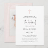 Minimalistische Elegante Roze Aquarel Foto Doop Kaart (Voorkant / Achterkant)