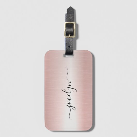 Minimalistische Elegante Roze Gouden Script Naam Bagagelabel (Voorkant (verticaal))