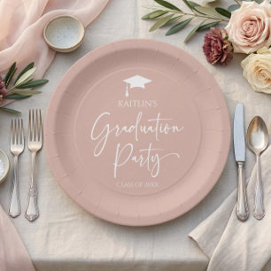 Minimalistische Elegante Roze Roze Afstudeerfeest Papieren Bordje