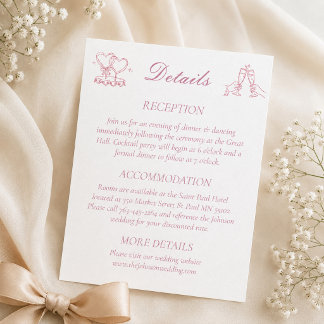 Minimalistische Elegante Roze Roze Huwelijksdetail Informatiekaartje