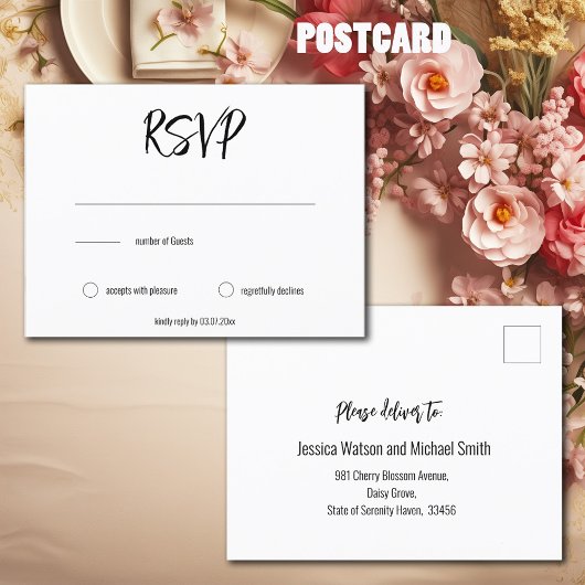 💍 Minimalistische Elegante RSVP & aantal gasten Briefkaart