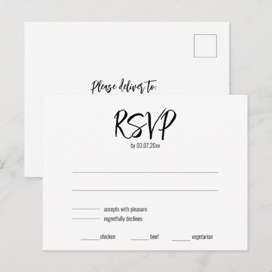 💍 Minimalistische Elegante RSVP & dieetvereisten Briefkaart (Voorkant / Achterkant)