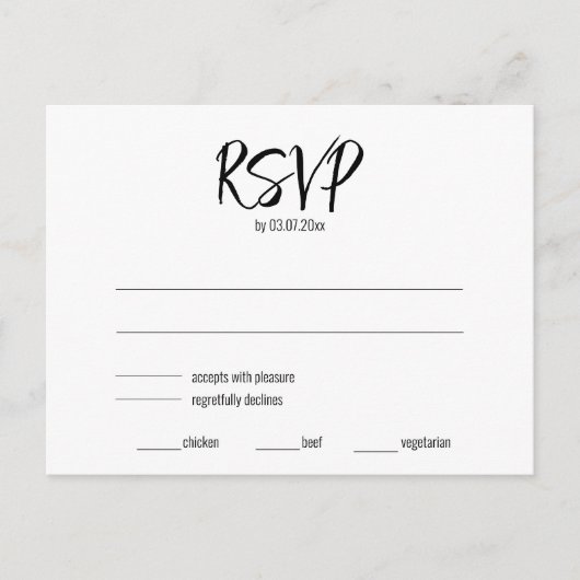 💍 Minimalistische Elegante RSVP & dieetvereisten Briefkaart (Voorkant)
