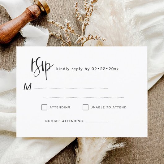 Minimalistische Elegante RSVP Eenvoudig Zwart Wit Kaart