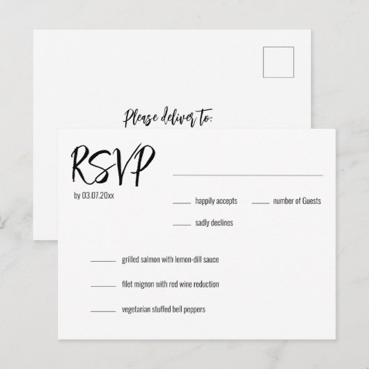 💍 Minimalistische Elegante RSVP & menukeuze Briefkaart (Voorkant / Achterkant)