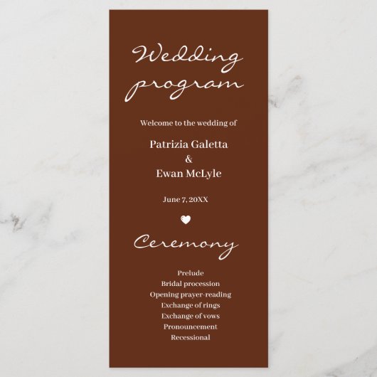 Minimalistische Elegante Rust Terracotta Trouwflat Programmakaart (Voorkant)