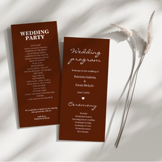 Minimalistische Elegante Rust Terracotta Trouwflat Programmakaart