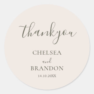 Minimalistische Elegante Rustieke Beige Dankjeweli Ronde Sticker