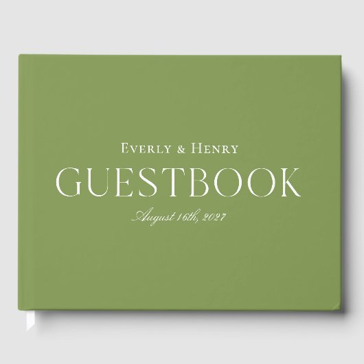 Minimalistische elegante Sage Green bruiloft Gastenboek (Voorkant)