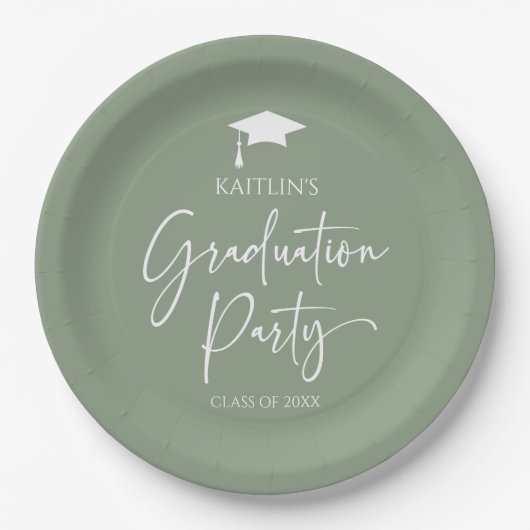 Minimalistische elegante Sage Green Graduation Par Papieren Bordje (Voorkant)