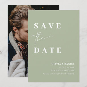 Minimalistische Elegante Sage Groene Foto Save the Kaart
