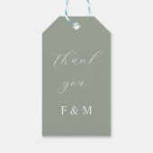 Minimalistische elegante salie groene bruiloft mon cadeaulabel (Achterkant)