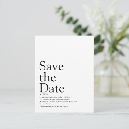 Minimalistische elegante Save the Date-definitie Briefkaart (Staand voorkant)