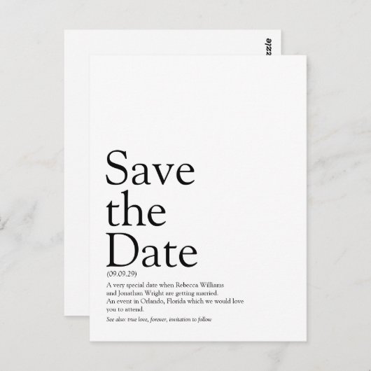 Minimalistische elegante Save the Date-definitie Briefkaart (Voorkant / Achterkant)