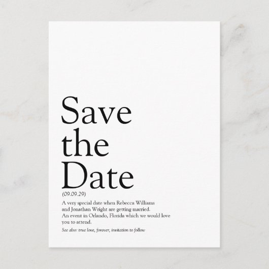 Minimalistische elegante Save the Date-definitie Briefkaart (Voorkant)