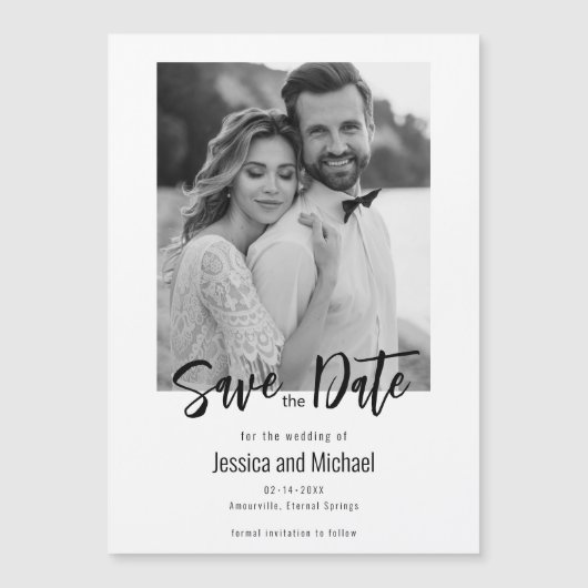 💍 Minimalistische Elegante 'Save the Date' met fo Magnetische Uitnodiging (Voorkant)