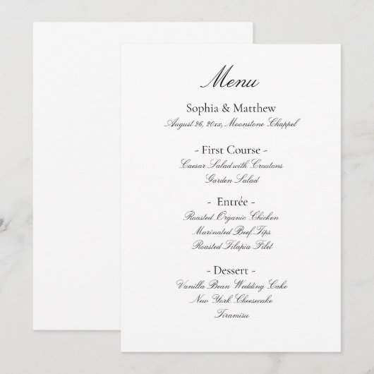 Minimalistische Elegante Script Bruiloftsmenu Menu (Voorkant / Achterkant)