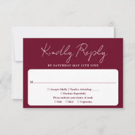 Minimalistische Elegante Script Burgundy Rode Trou RSVP Kaartje