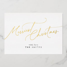 Minimalistische elegante script Merry Christmas Folie Feestdagenkaart
