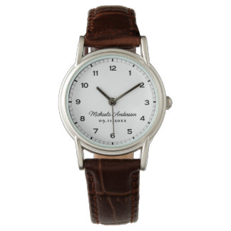 Minimalistische Elegante Script Naam & Datum Horloge