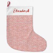 Minimalistische Elegante Script Rode Streep Patroo Grote Kerstsok (Voorkant)