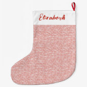Minimalistische Elegante Script Rode Streep Patroo Grote Kerstsok (Achterkant)
