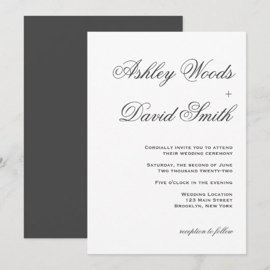 Minimalistische Elegante Script Trouw Uitnodiging (Voorkant / Achterkant)
