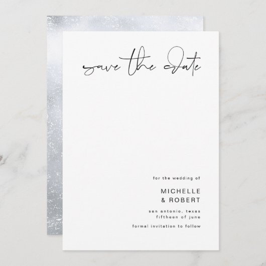 Minimalistische Elegante Script Zilver Save The Da Kaart (Voorkant / Achterkant)