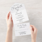 Minimalistische Elegante Script Zwart-Wit Bruiloft All In One Uitnodiging (Afscheurbaar)