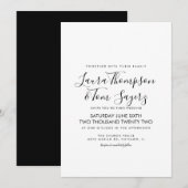 Minimalistische Elegante Script Zwart Witte Trouw Kaart (Voorkant / Achterkant)