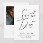 Minimalistische Elegante Scriptie Foto Bewaar de D Kaart (Voorkant / Achterkant)